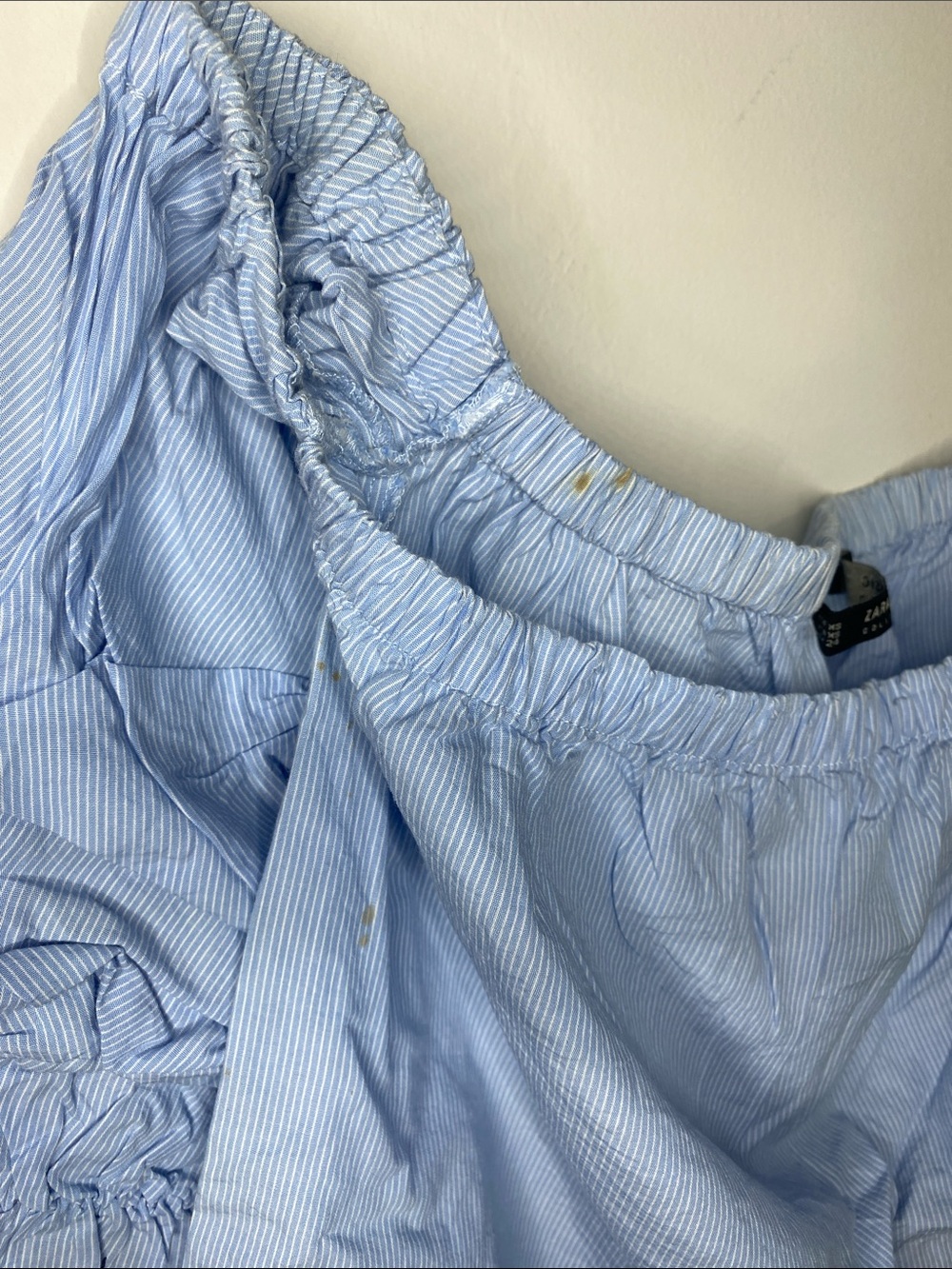 Zara Light Blue Off-Shoulder Top with Navy Embroidery - Picture 3 of 7